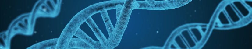 Bild på blå DNA-spiraler
