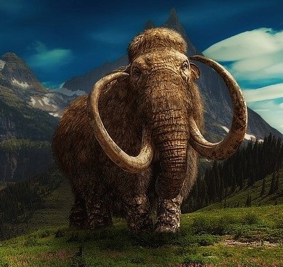 Bild på mammut i bergslandskap.
